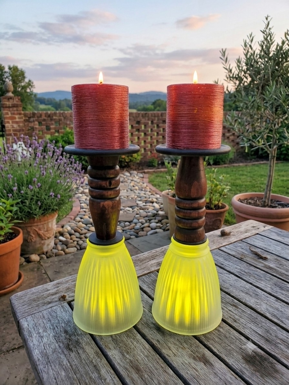 Pair of Rustic Wooden Candle Holders